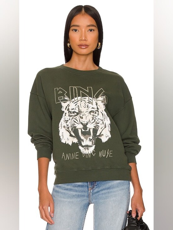 Anine Bing Sweaters - ANINE BING Tiger Sweatshirt Forest Green Organic Cotton XS